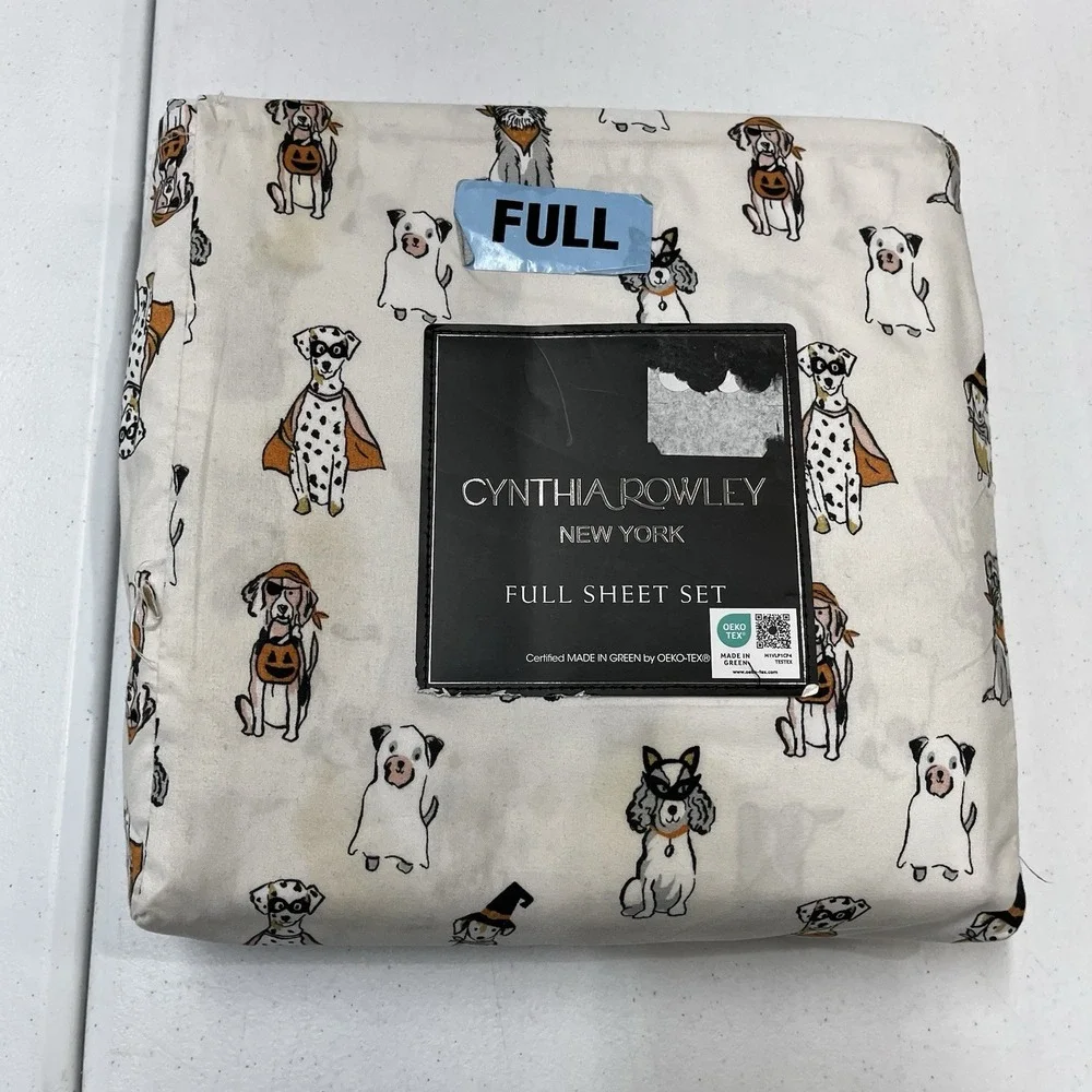 Cynthia Rowley Full Sheet Set Halloween Dogs Puppy Trick Or Treet Print 4 PC